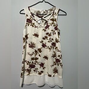 Maurices Cream Tank with Purple Floral and Brown Leaf Print